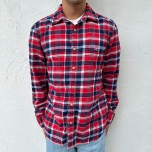 Men's Red White and Blue Vineyard Vines Plaid Long Sleeve Button Up Size Medium